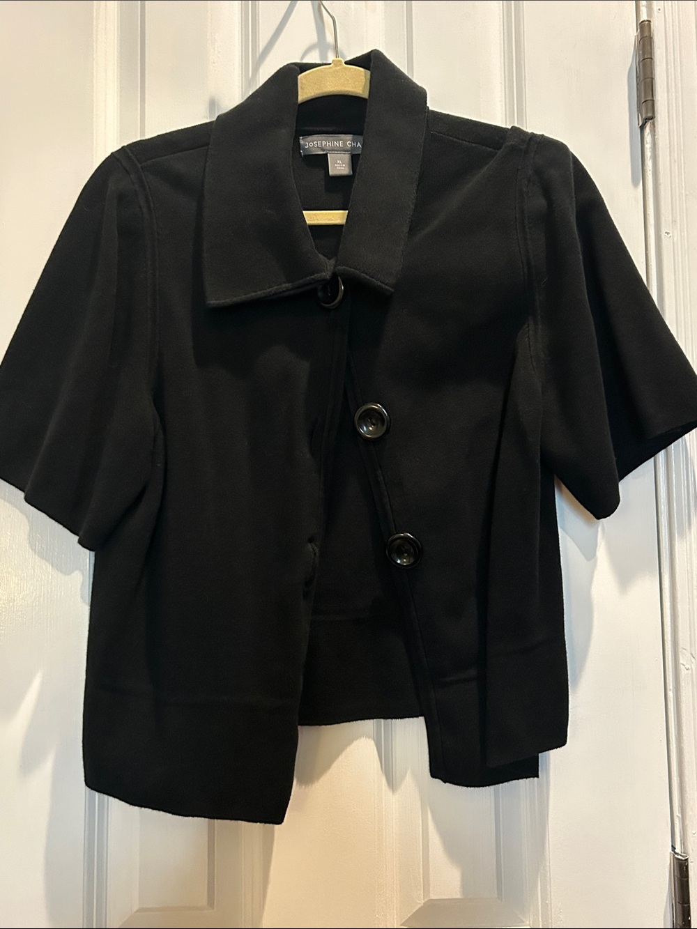 Josephine Chaus Black Short-Sleeve Cropped Jacket with Large Buttons
